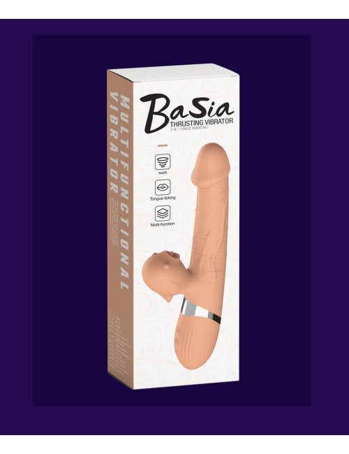 Wibrator Basia 2w1 – stymulator językowy, posuwisto-zwrotny z rotacją, USB, silikon medyczny, 9 funkcji – zabawki erotyczne