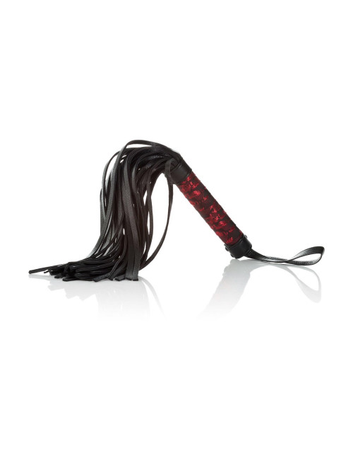Scandal Flogger z Tag Black – Bicze BDSM z Piórkami, 69 cm