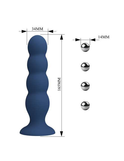 Mr. Play plug analny z 4 kulkami ze stali nierdzewnej - silikonowy, bezpieczny, z przyssawką, 16,5 cm