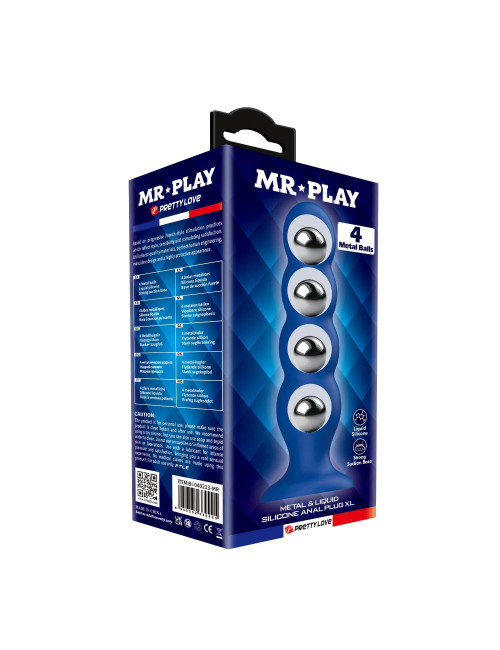 Mr. Play plug analny z 4 kulkami ze stali nierdzewnej - silikonowy, bezpieczny, z przyssawką, 16,5 cm