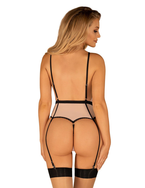 Obsessive Lilines - Koronkowe body z pasem do pończoch L/XL