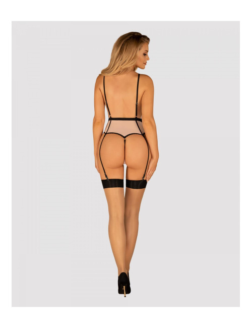 Obsessive Lilines - Koronkowe body z pasem do pończoch L/XL
