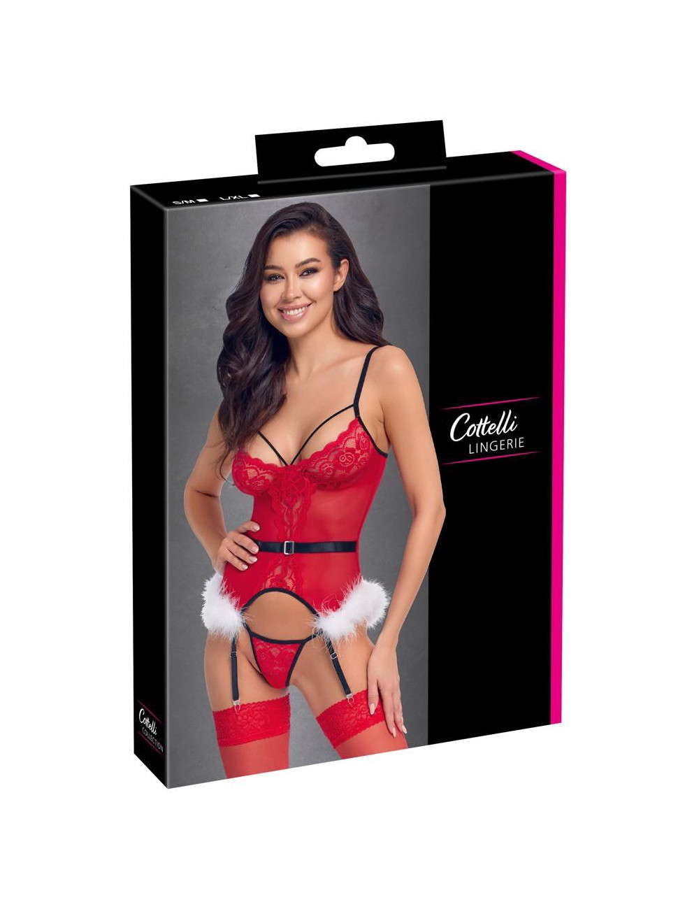 X-Mas Basque L/XL - Bielizna Cottelli Gorsety z Koronką i Piórami, Czerwona