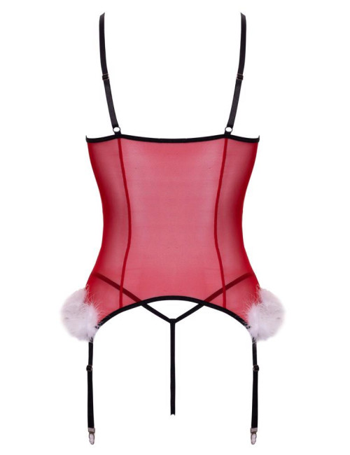 X-Mas Basque L/XL - Bielizna Cottelli Gorsety z Koronką i Piórami, Czerwona