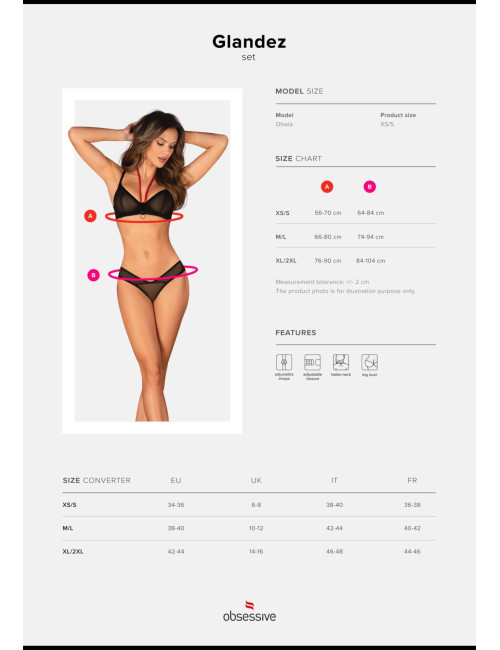 Glandez Czarny Komplet Bielizny Obsessive XS/S