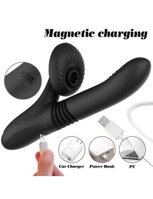 Silicone Vibrator 7 Powerful Modes - Licking,
Thrusting and Heating, Black