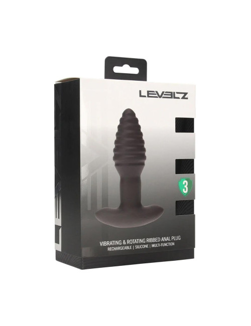 Levelz Wibrujący i Rotujący Plug Analny, Żebrowany, Czarny