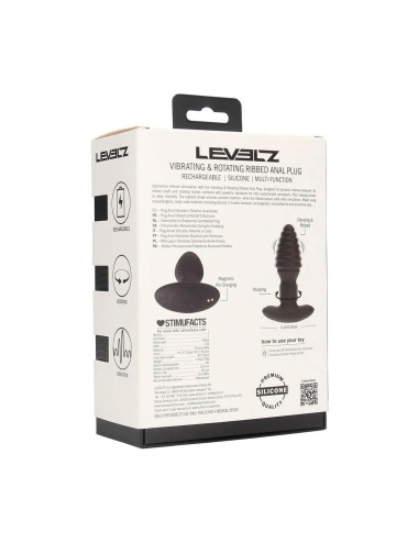 Vibrating and Rotating Ribbed Silicone Anal Plug - Black