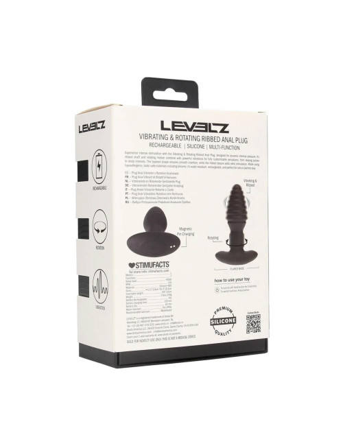Levelz Wibrujący i Rotujący Plug Analny, Żebrowany, Czarny
