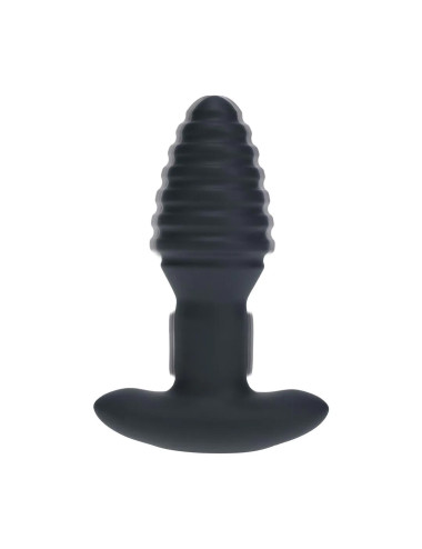 Vibrating and Rotating Ribbed Silicone Anal Plug - Black