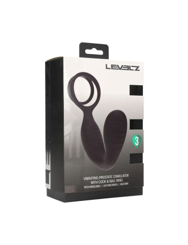 Vibrating Silicone Prostate Stimulator with Cock and Ball Ring - Black