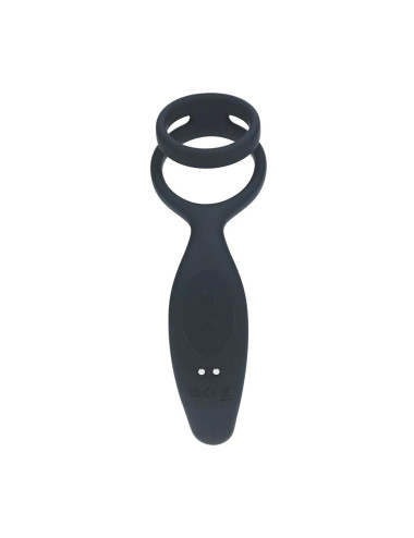 Vibrating Silicone Prostate Stimulator with Cock and Ball Ring - Black