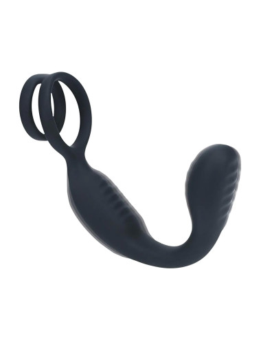 Vibrating Silicone Prostate Stimulator with Cock and Ball Ring - Black