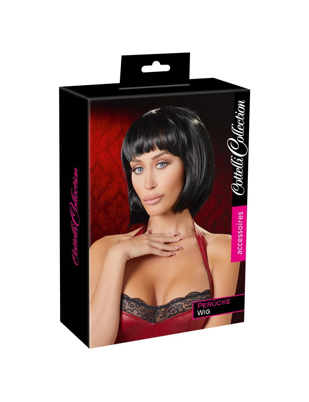 Black Bob Wig – czarna peruka bob, 28 cm, regulowana dopasowalność, 100% poliester – peruki, Bielizna