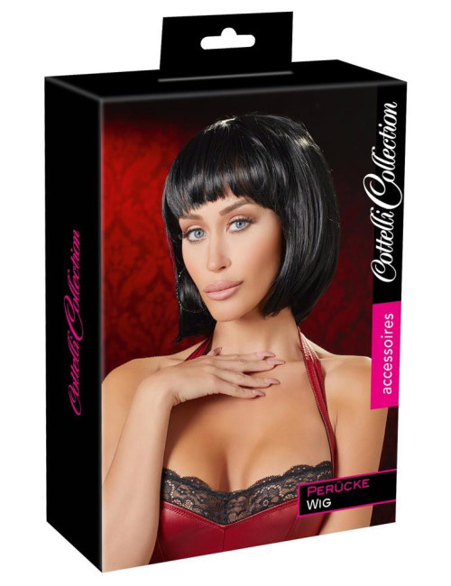 Black Bob Wig – czarna peruka bob, 28 cm, regulowana dopasowalność, 100% poliester – peruki, Bielizna