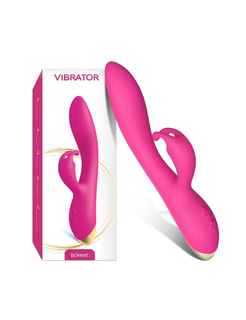 Bonnie Pink Wibrator Króliczek silikonowy wodoodporny 2x9 trybów cichy USB