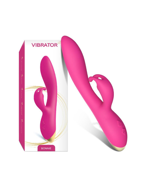 Bonnie Pink Wibrator Króliczek silikonowy wodoodporny 2x9 trybów cichy USB