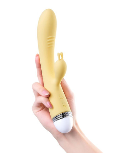 Vibrator with clitoral stimulator Flovetta by Toyfa Aster, silicone, yellow, 22 cm