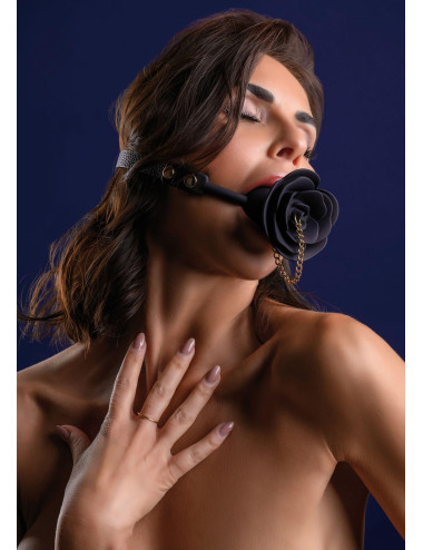 Rose Ball Gag with Plug Black