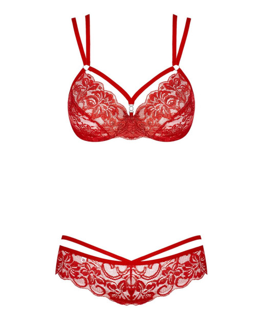 Obsessive Zmysłowy Czerwony Komplet Bielizny 860-SET-3 L/XL