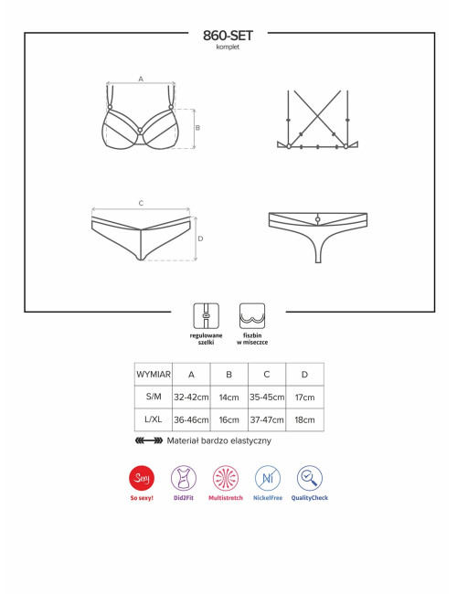 Obsessive Zmysłowy Czerwony Komplet Bielizny 860-SET-3 L/XL