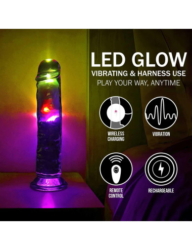 LED Vibrating Straight Cock - 20 cm - Transparent