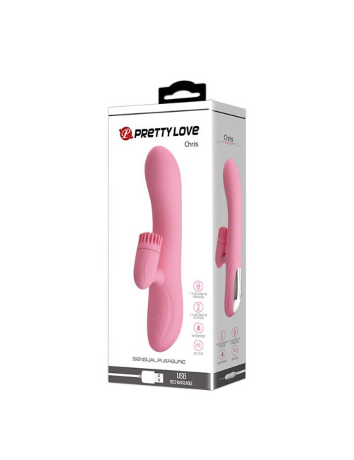 PRETTY LOVE CHRIS USB - Zabawki: wibrator Punkt G, silikon, 7 wibracji, 4 rotacje, pilot