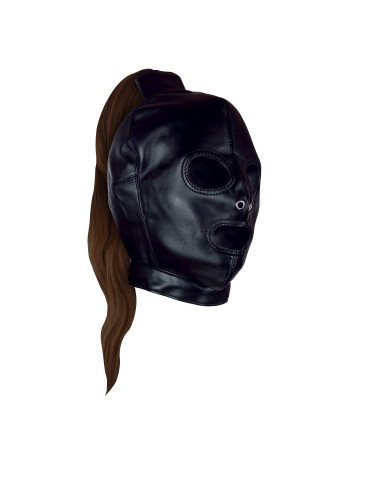 Mask with Brown Ponytail - Black