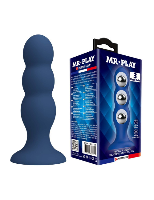 Mr. Play Metal & Liquid Silicone Plug analny z 3 kulkami stalowymi - bezpieczny, silikonowy, z mocną przyssawką