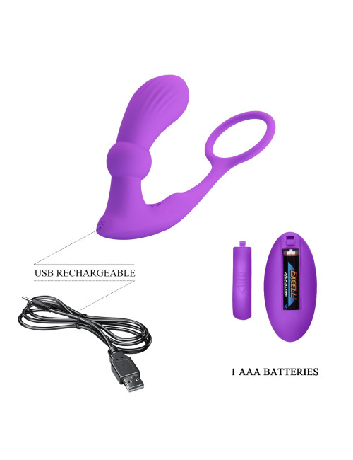 Pierścień erekcyjny z pilotem Pretty Love Warren Purple