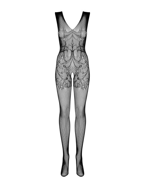 Obsessive F234 - Prześwitujące bodystocking z otwartym krokiem