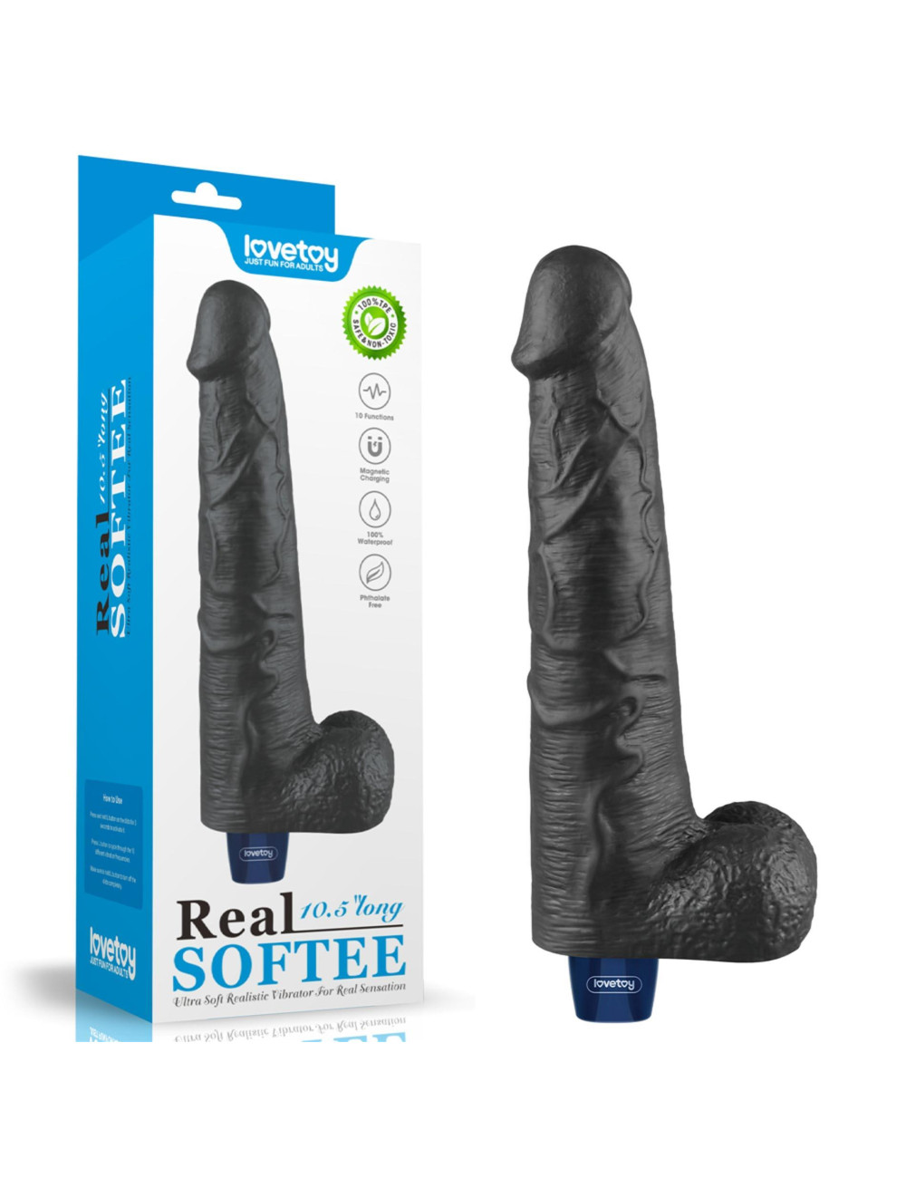 Dildo realistyczne 27 cm, 5 cm – 10.5 REAL SOFTEE, ładowany TPE, czarny – zabawki