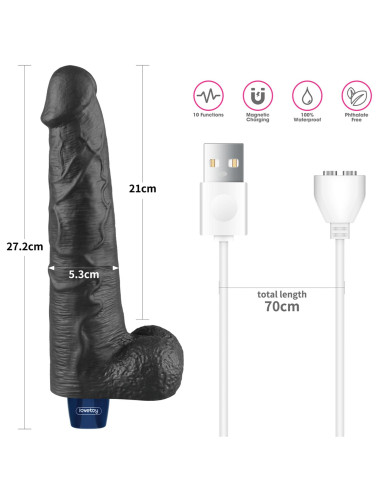 10.5" REAL SOFTEE Rechargeable TPE Vibrating Dildo(Black)