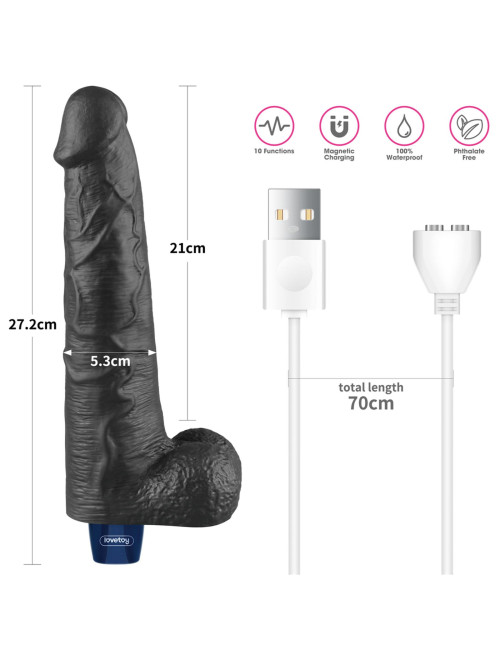 Dildo realistyczne 27 cm, 5 cm – 10.5 REAL SOFTEE, ładowany TPE, czarny – zabawki