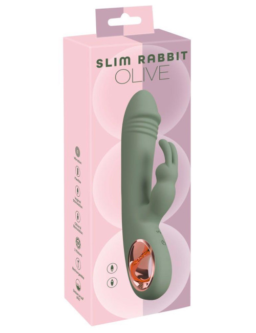 You2Toys Slim Rabbit Olive - Podwójny wibrator króliczek