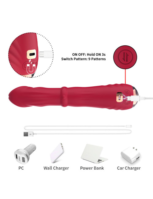 Jackal Red 9 – Wibrator punktu G, 9 trybów, USB-C, wodoodporny, cicha praca, zabawki erotyczne