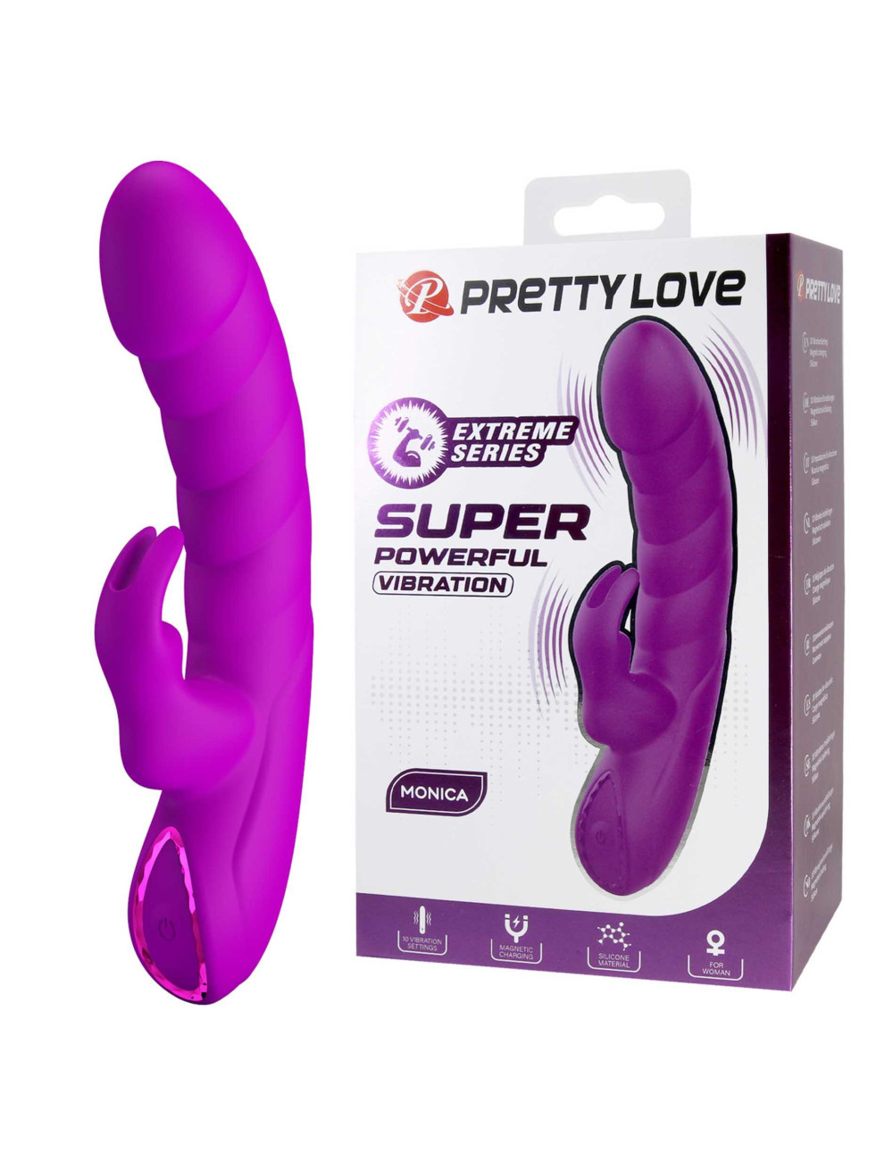 Pretty Love Monica – Wibrator Króliczka Silikonowy, 10 Trybów, Magnetyczne Ładowanie, Zabawki Erotyczne