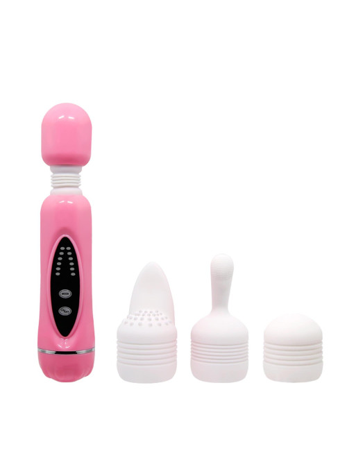 BAILE Magical Massager - Masażer Wibracyjny Różdżka 12 Funkcji, 1+3 Kombinacja, Silikonowe Nakładki - Zabawki/Wibratory/Masażery