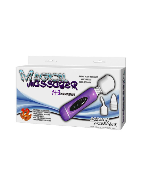 BAILE Magical Massager - Masażer Wibracyjny Różdżka 12 Funkcji, 1+3 Kombinacja, Silikonowe Nakładki - Zabawki/Wibratory/Masażery