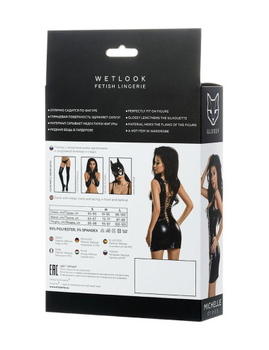 Glossy Shiny Wetlook dress with a lace MICHELLE - black L