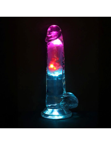 LED Vibrating Straight Cock with Balls - 7" / 18 cm - Transparent