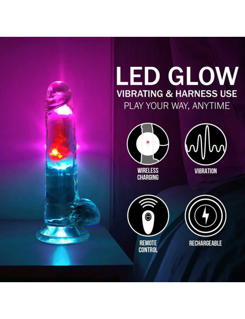 LED Wibrator Realistyczny Dildo 18 cm z przyssawką - przezroczysty