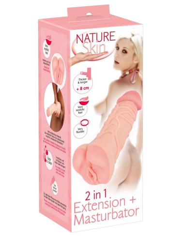 Nature Skin 2in1 Extension+Mas – Masturbator i Rękaw Waginalny 22 cm