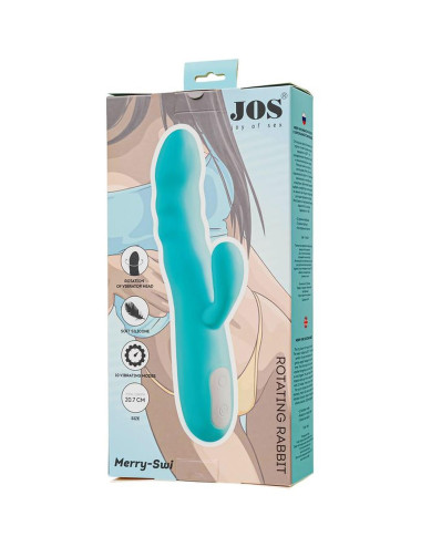 JOS Vibrator-rotator with clitoral stimulation JOS MERRY-SWI, silicone, blue, 20.7 cm