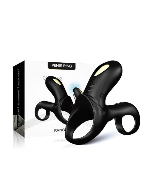 Ranger Black - pierścień wibracyjny silikon medyczny dla penisa i jąder, wodoodporny, 9 trybów wibracji, USB