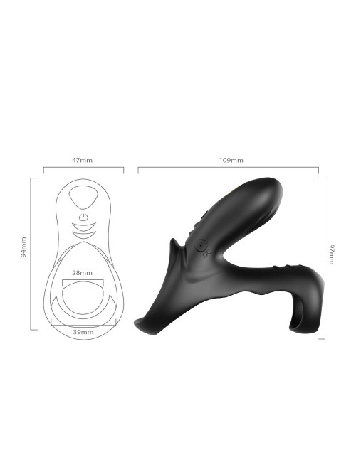 Ranger Black - pierścień wibracyjny silikon medyczny dla penisa i jąder, wodoodporny, 9 trybów wibracji, USB