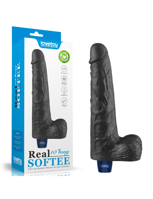 10 cali Real SOFTEE Dildo Soft-Skin TPE - realistyczne dildo, wodoodporny, ładowanie USB, cichy silnik, 10 trybów wibracji