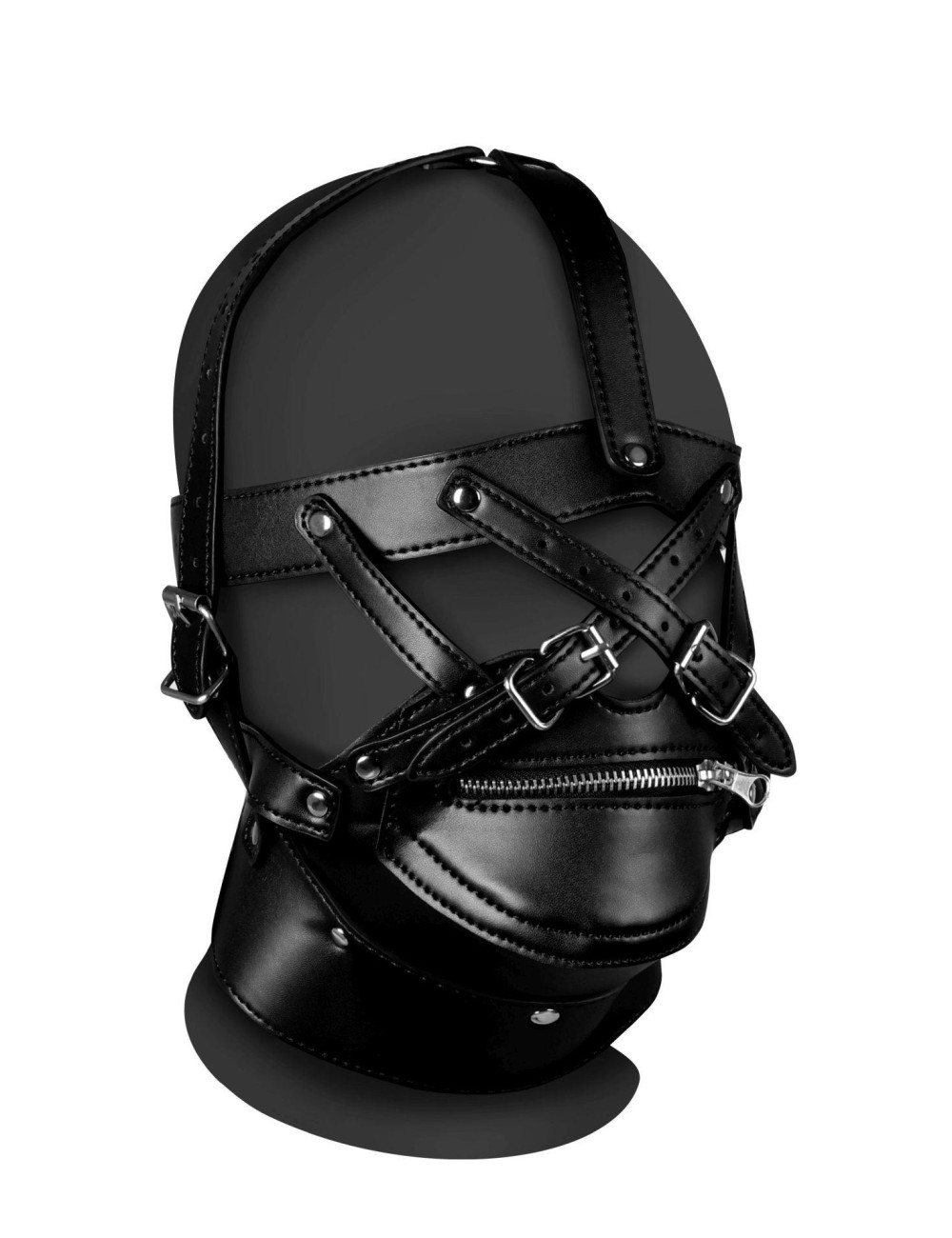 Head Harness with Zip-up Mouth and Lock - Black