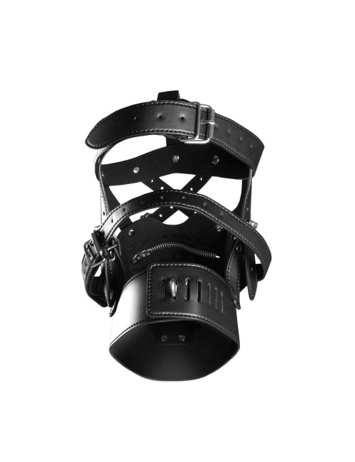 Head Harness with Zip-up Mouth and Lock - Black