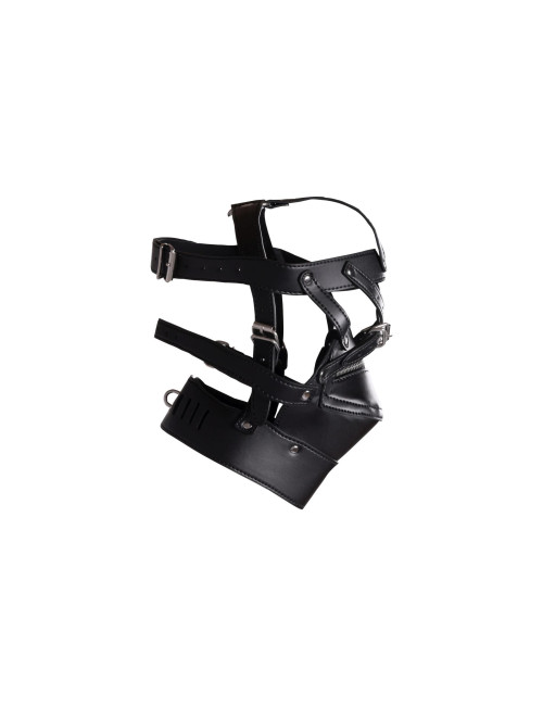 Head Harness with Zip-up Mouth and Lock - Black